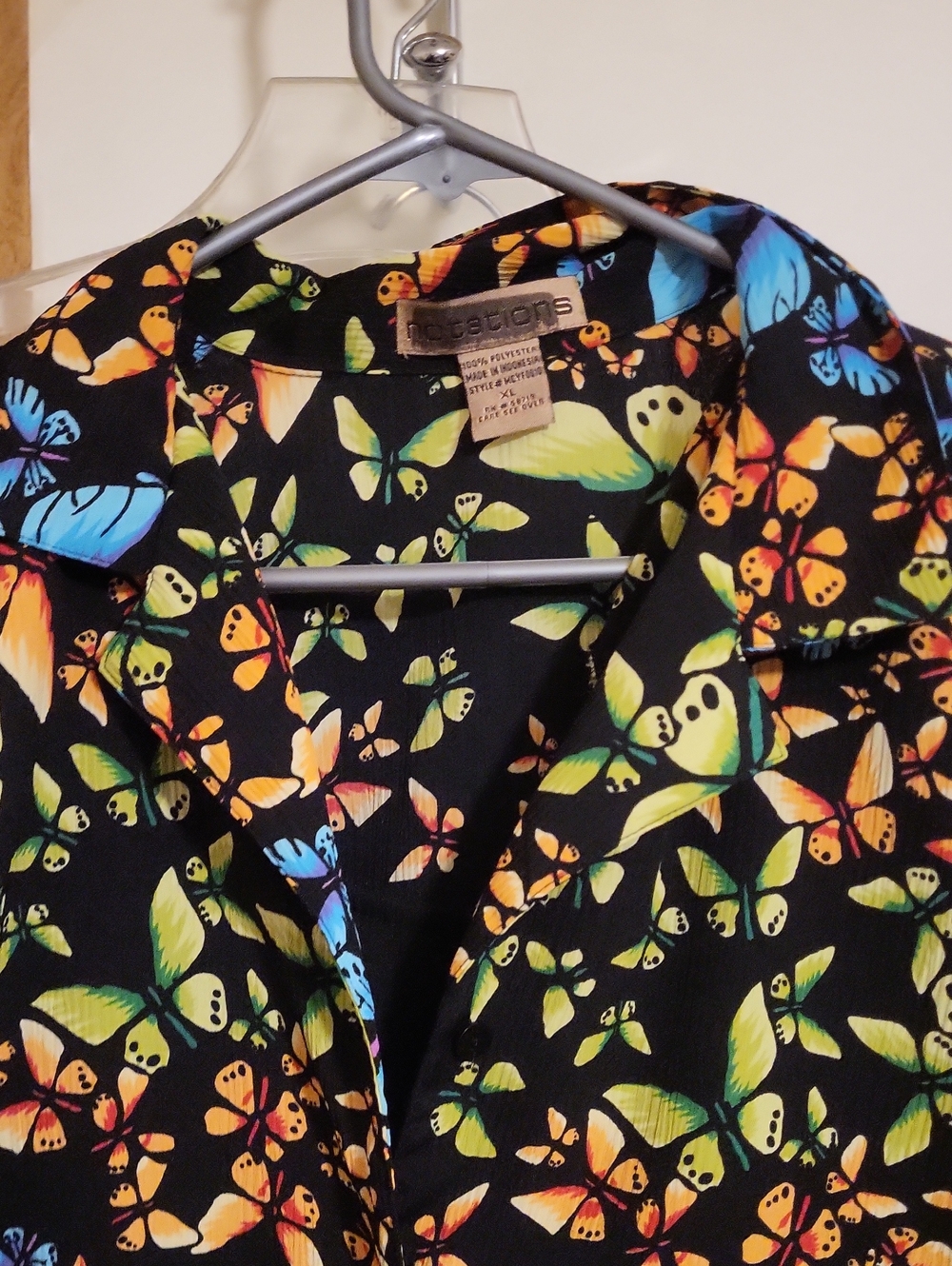 Womens XL Black Colorful Butterfly Print Shirt